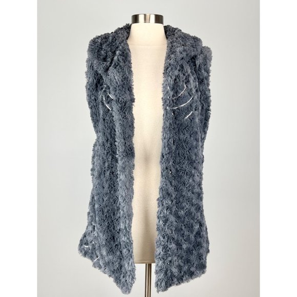 CoVelo Womens Blue Gray Sherpa Vest Plush Faux Fur Pockets Snap Front size 6 - Picture 7 of 12
